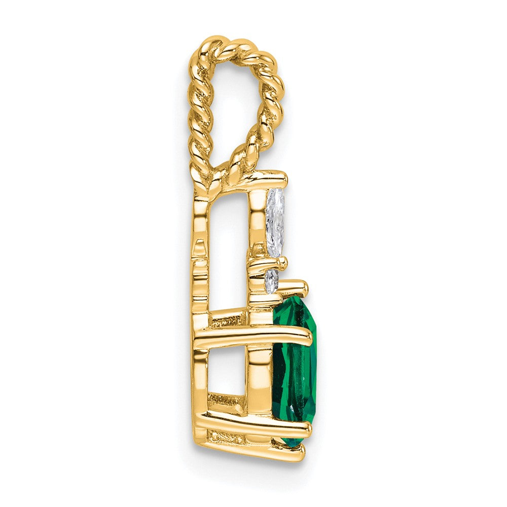 14K Yellow Gold Diamond and 7x5 Oval May/Lab Created Emerald Twisted Chain Slide