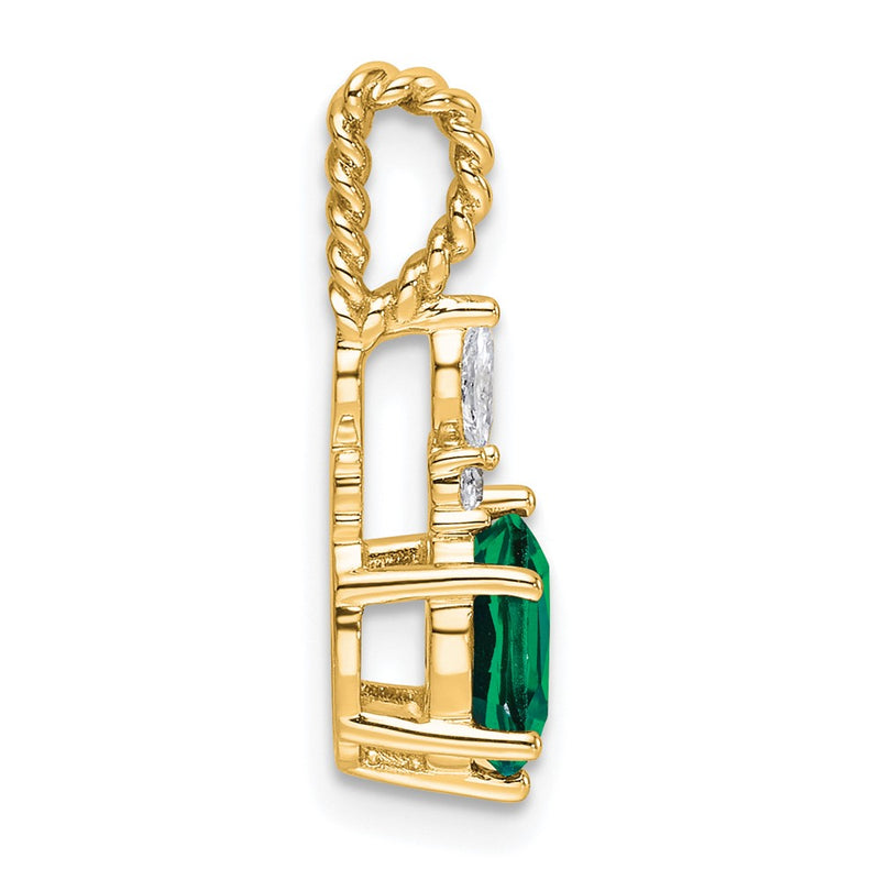 14K Yellow Gold Diamond and 7x5 Oval May/Lab Created Emerald Twisted Chain Slide