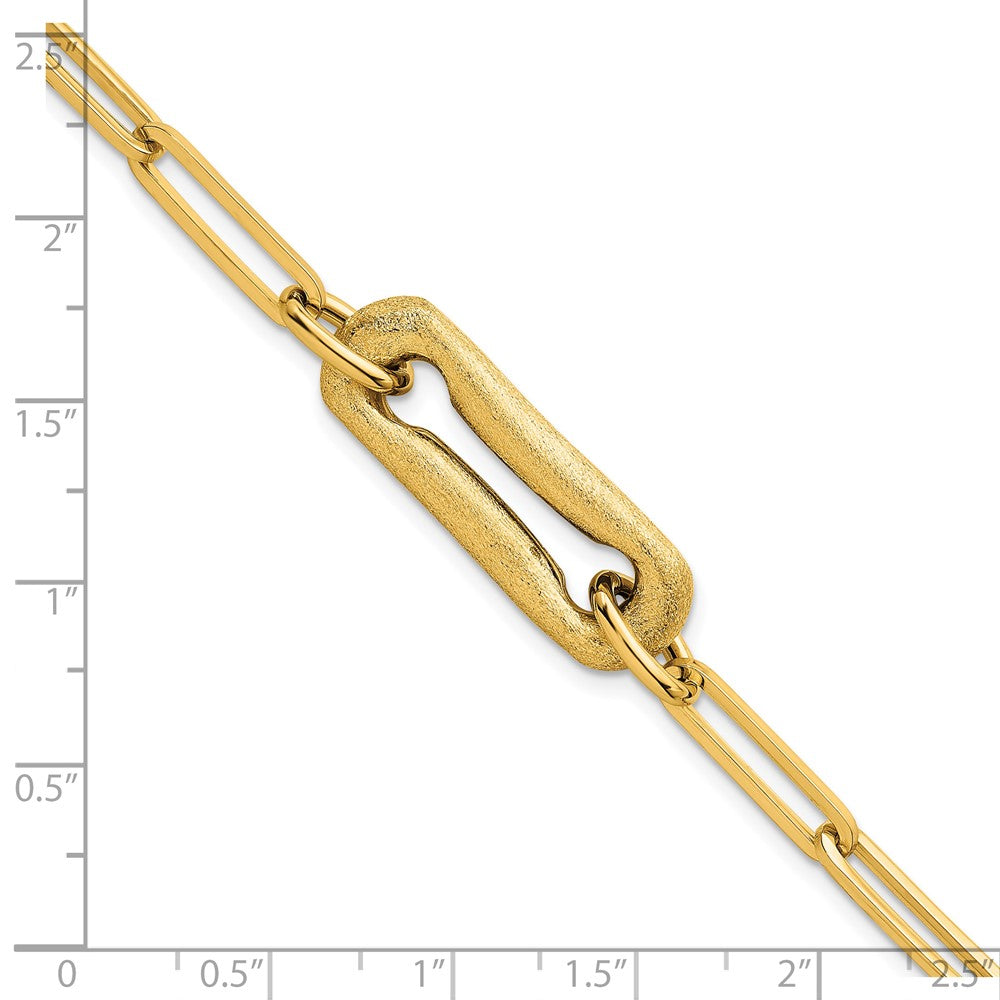 14K Yellow Gold Polished And Brushed Paperclip Link 7.75 Inch Bracelet