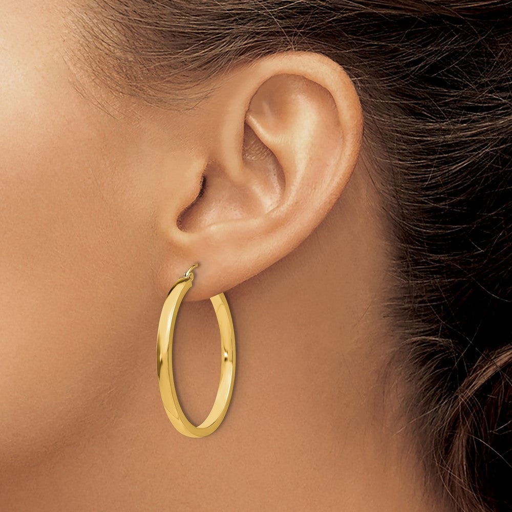 14K Yellow Gold 2x34mm Polished Rectangle Tube Hoop Earrings