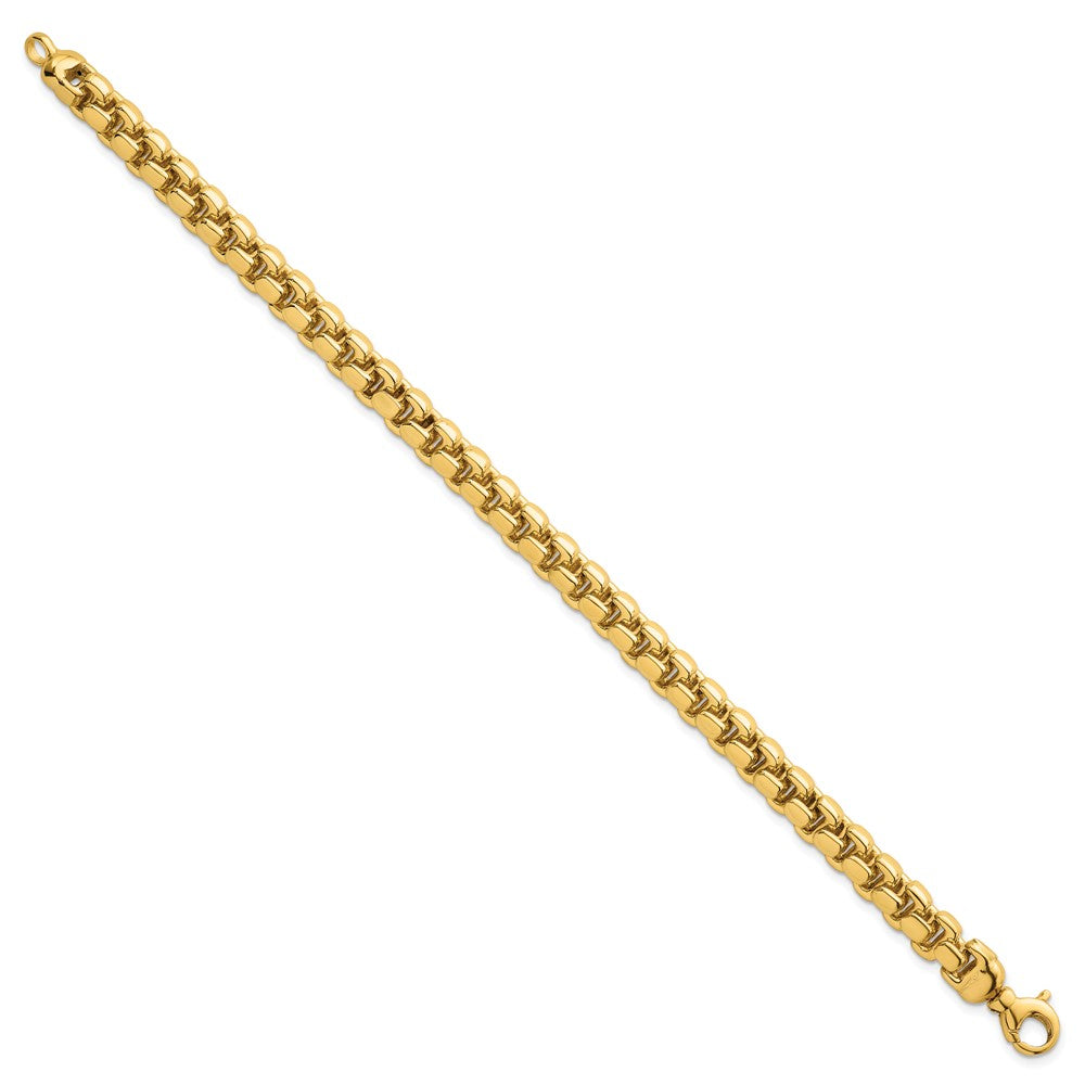 14K Yellow Gold Polished 7.5mm Fancy Rounded Box Link 8 Inch Bracelet