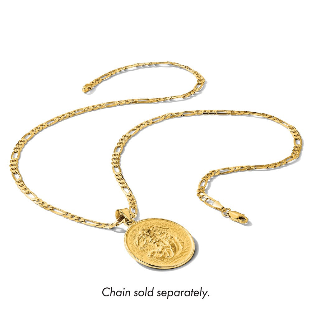 14K Yellow Gold Polished and Satin Solid Large St. Michael Medal Round Pendant