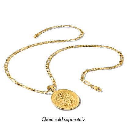 14K Yellow Gold Polished and Satin Solid Large St. Michael Medal Round Pendant