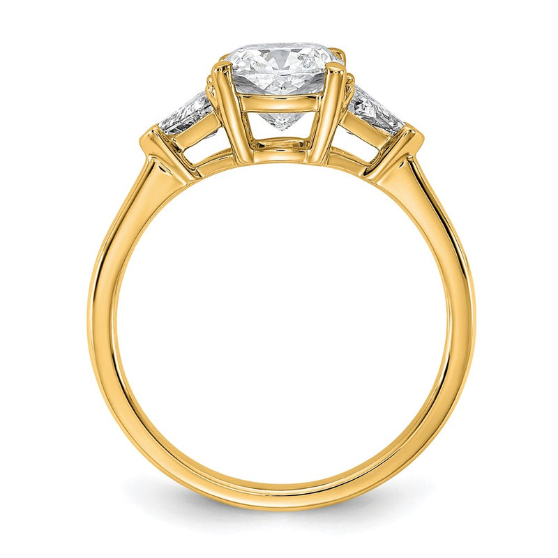 14K Yellow Gold 2 carat Certified Lab Grown Diamond VS/SI+ G+ Cushion and Triangle Complete Three Stone Engagement Ring