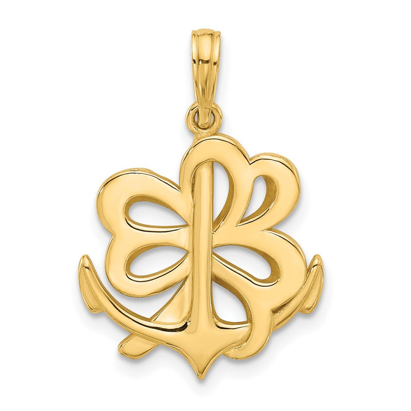 14K Yellow Gold Polished Anchor and Clover Charm