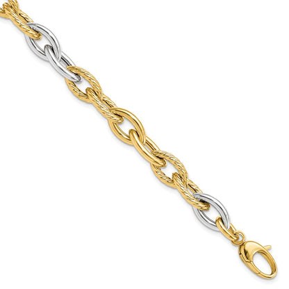14K Two-Tone Gold Two-tone Polished Fancy Link 7.5 Inch Bracelet