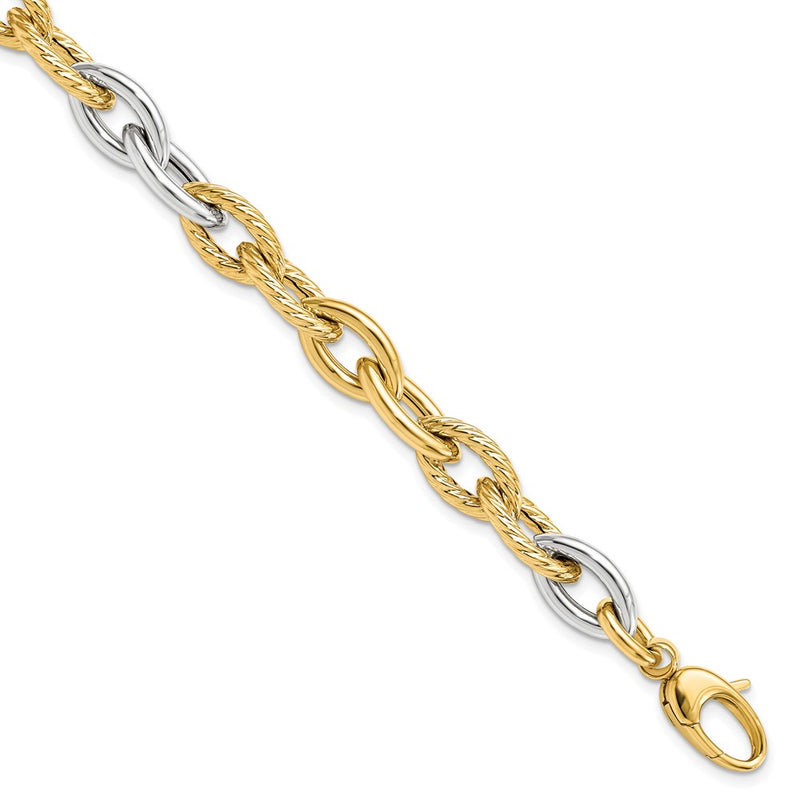14K Two-Tone Gold Two-tone Polished Fancy Link 7.5 Inch Bracelet