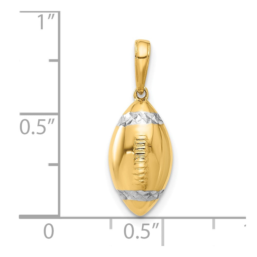 14K Yellow Gold and Rhodium Diamond-cut 3-D Football Pendant