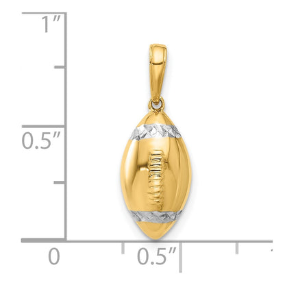 14K Yellow Gold and Rhodium Diamond-cut 3-D Football Pendant