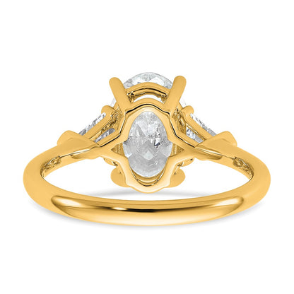 14K Yellow Gold 2 1/2 carat Certified Lab Grown Diamond VS+ F+ Complete Oval and Trillion Three Stone Engagement Ring
