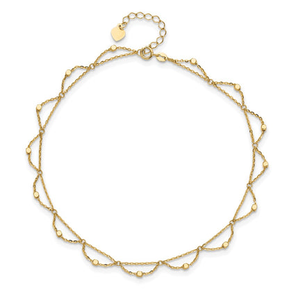 14K Yellow Gold Diamond-cut Fancy Beaded Plus Extender Total Chain Anklet