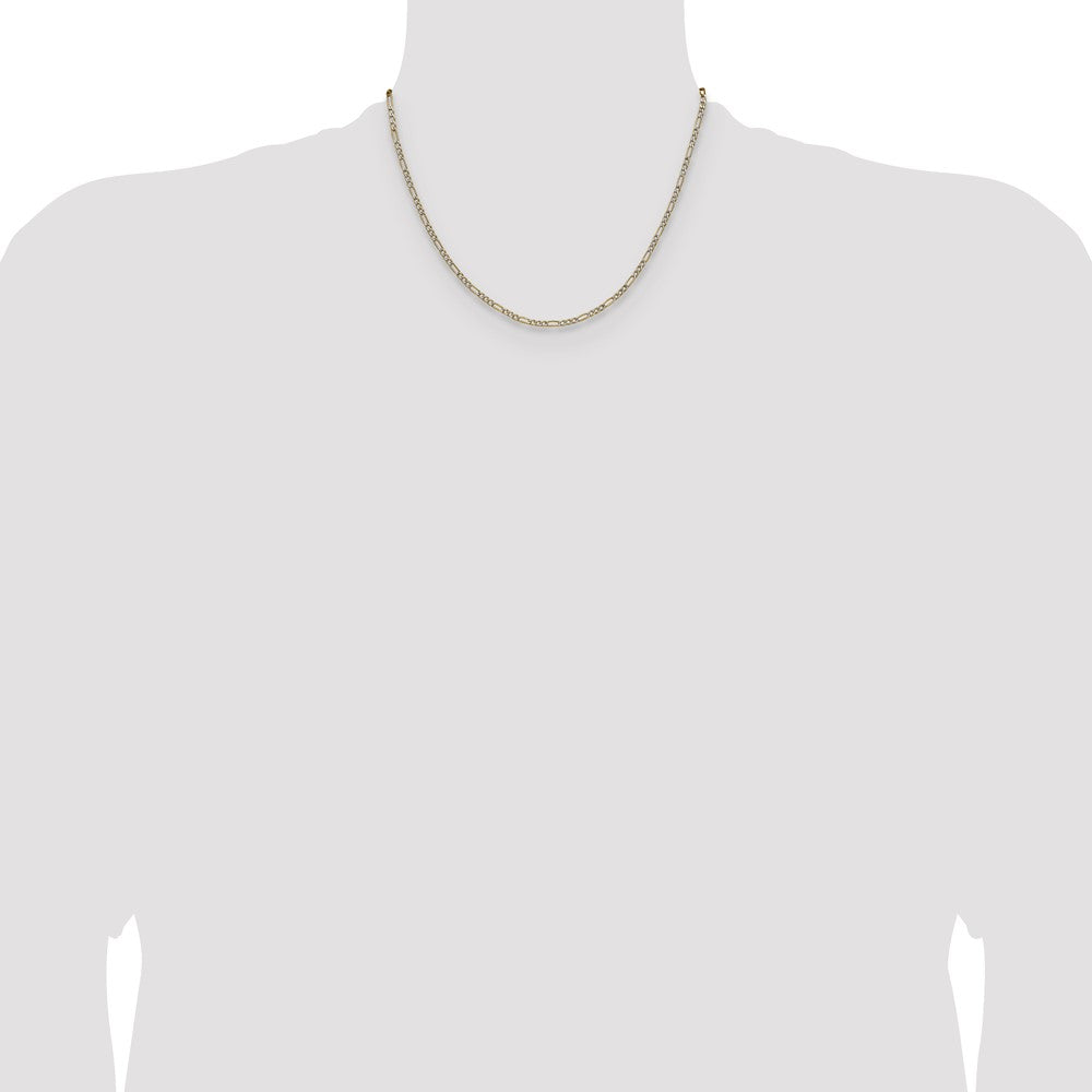 14K Yellow Gold 2.3mm Semi-solid with Rhodium Pav‚ Figaro Chain Necklace