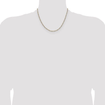 14K Yellow Gold 2.3mm Semi-solid with Rhodium Pav‚ Figaro Chain Necklace