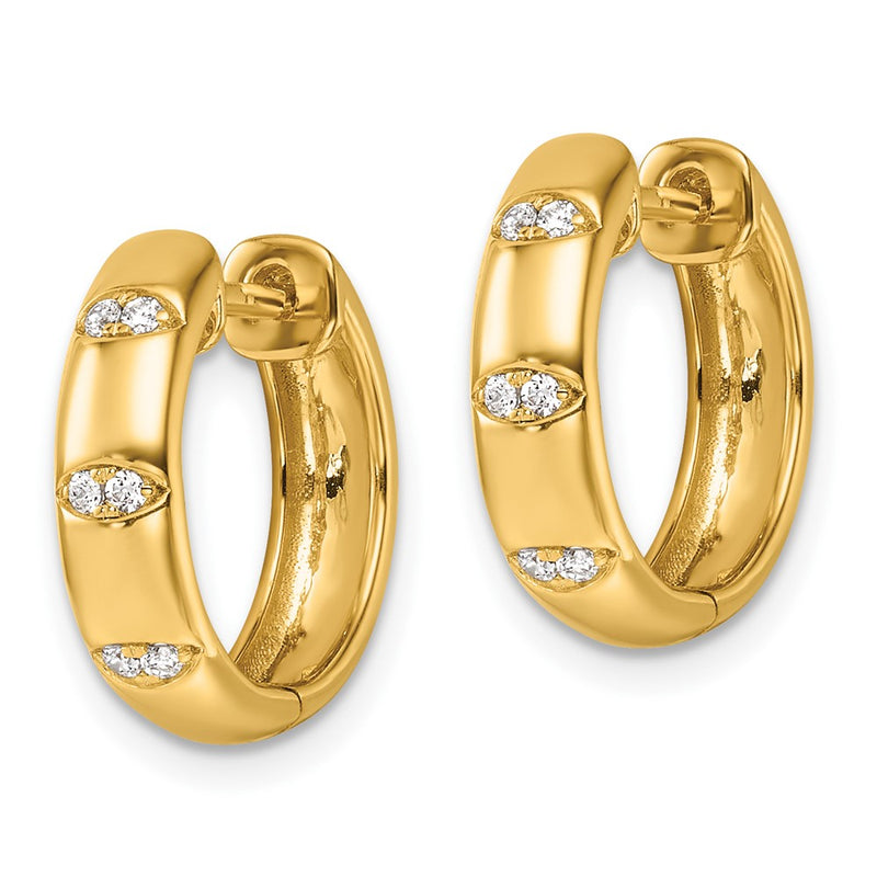 14K Yellow Gold 1/8 carat Diamond Fancy Hinged Hoop Earrings