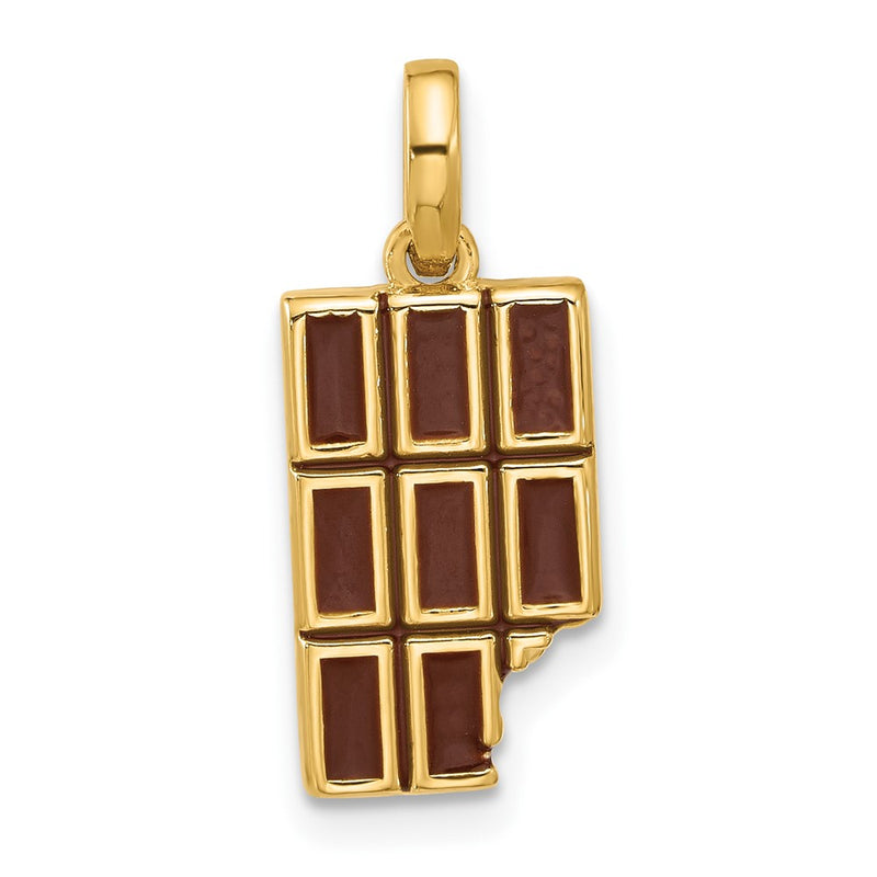 14K Yellow Gold Brown Enameled Fancy Chocolate Bar Missing Bite Charm