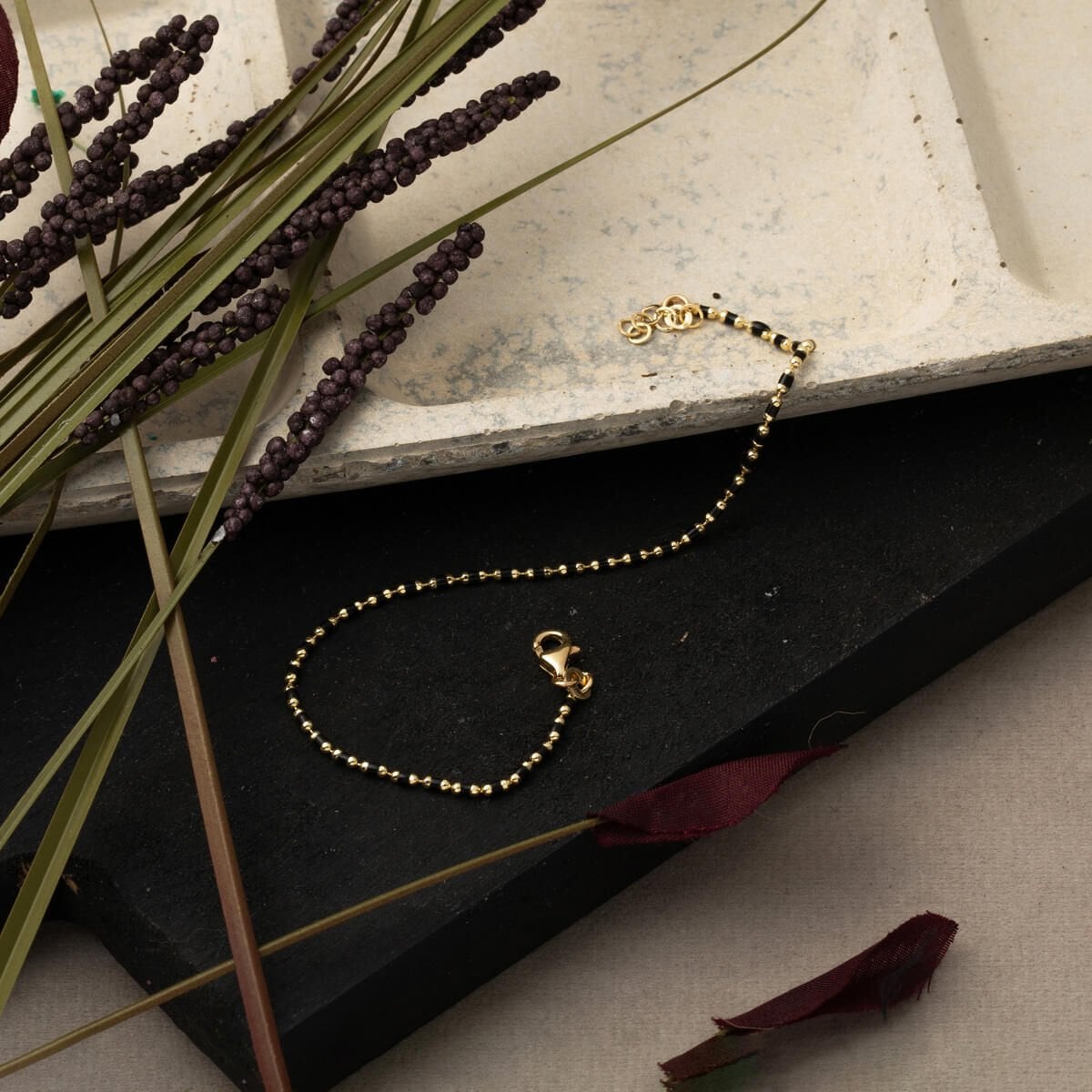 14K Yellow Gold Black Enamel Bracelet