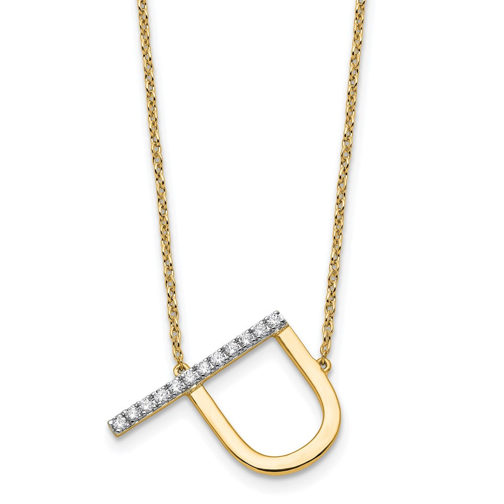 14K Yellow Gold Sideways Diamond Initial P 18 Inch Necklace