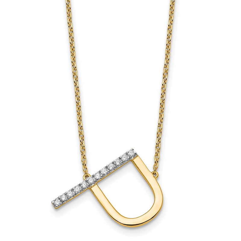 14K Yellow Gold Sideways Diamond Initial P 18 Inch Necklace