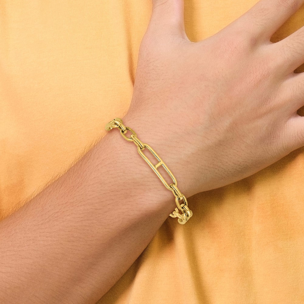 14K Yellow Gold Polished 7.4mm Fancy Open Link Cable 8 Inch Bracelet