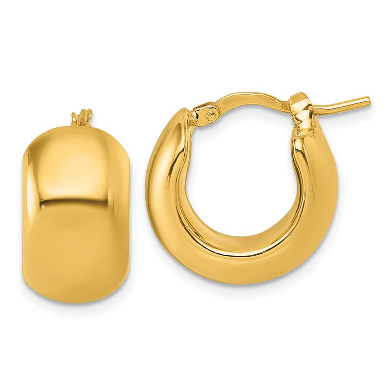 14K Yellow Gold Polished 9.75mm x 17mm Puffed Round Hoop Earrings