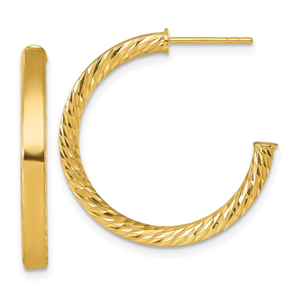 14K Yellow Gold Polished and Diamond-cut 3.00 x 25mm Tube C-Hoop Post Earrings