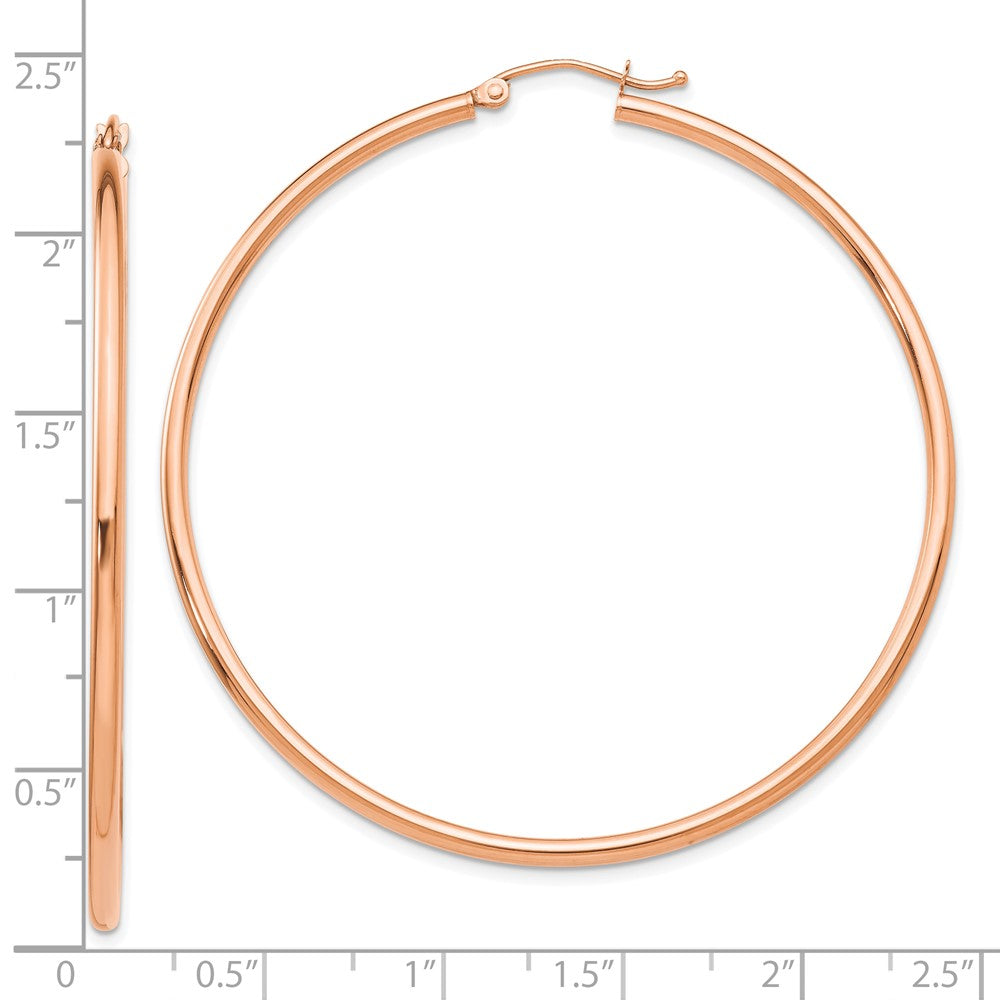 14K Rose Gold 2x55mm Polished Lightweight Tube Hoop Earrings