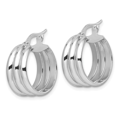 14K Yellow Gold with Rhodium Polished Triple Row 8.00mm x 18mm Round Hoop Earrings