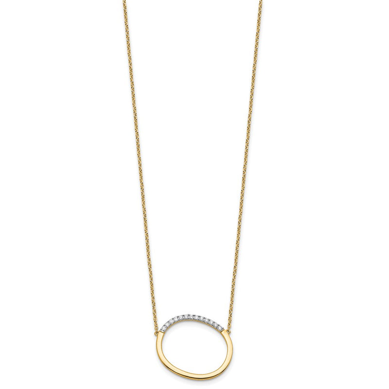 14K Yellow Gold Sideways Diamond Initial O 18 Inch Necklace