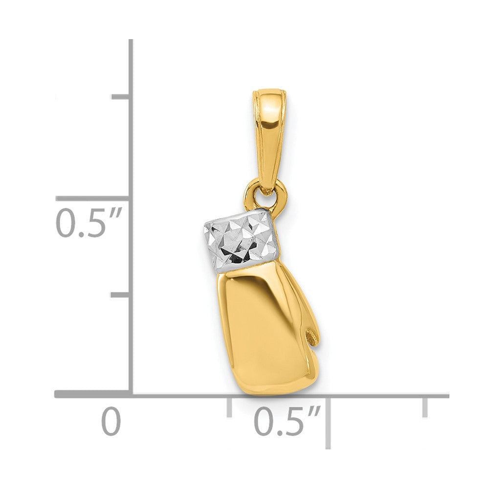 14K Yellow Gold and Rhodium Diamond-cut Boxing Glove Pendant