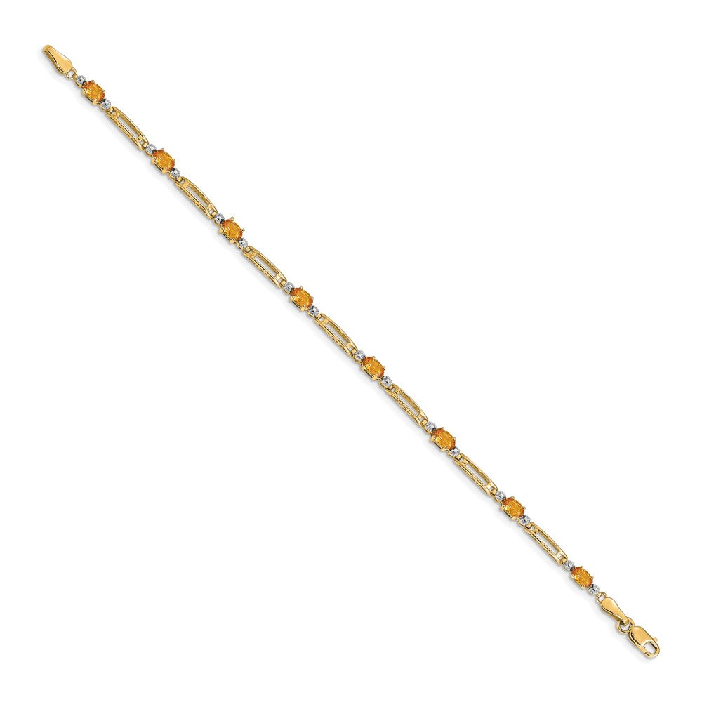 14K Yellow Gold Complete Diamond and Oval Citrine Fancy Link 7 Inch Bracelet