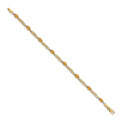 14K Yellow Gold Complete Diamond and Oval Citrine Fancy Link 7 Inch Bracelet