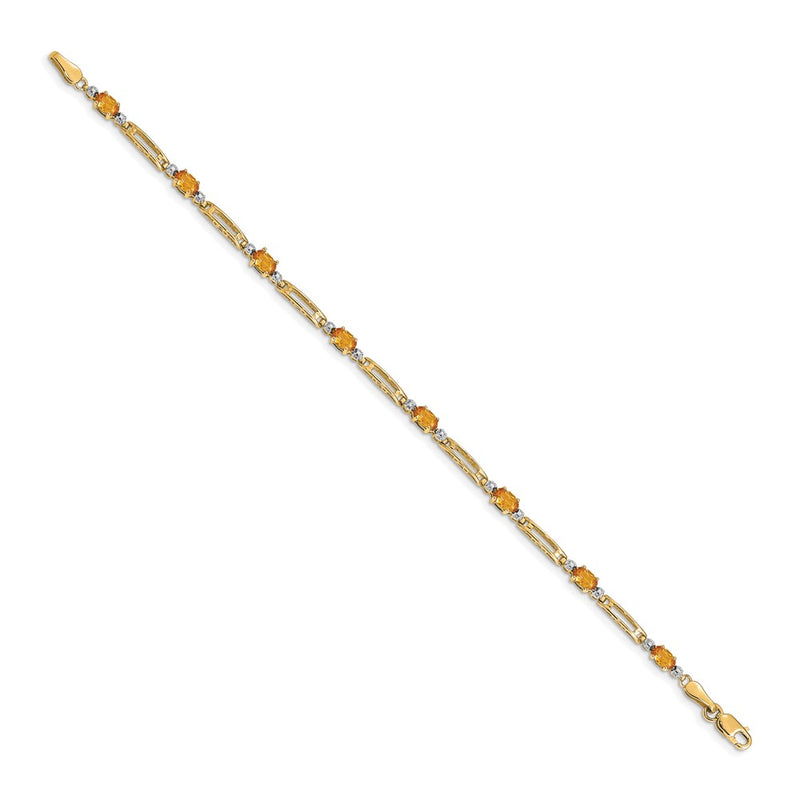14K Yellow Gold Complete Diamond and Oval Citrine Fancy Link 7 Inch Bracelet