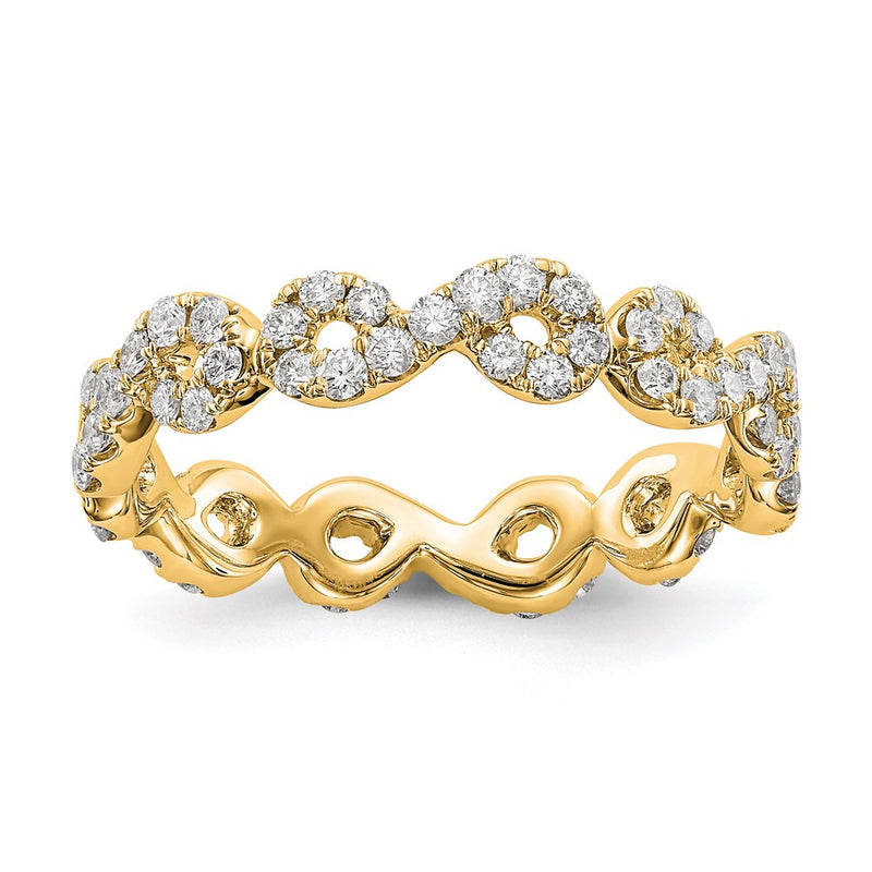 14K Yellow Gold Polished Infinity Shared U Prong Size 6.5 Diamond Eternity Wedding Band Ring