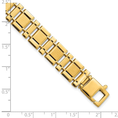 14K Yellow Gold Men's Brushed and Polished Link 8.5in Bracelet