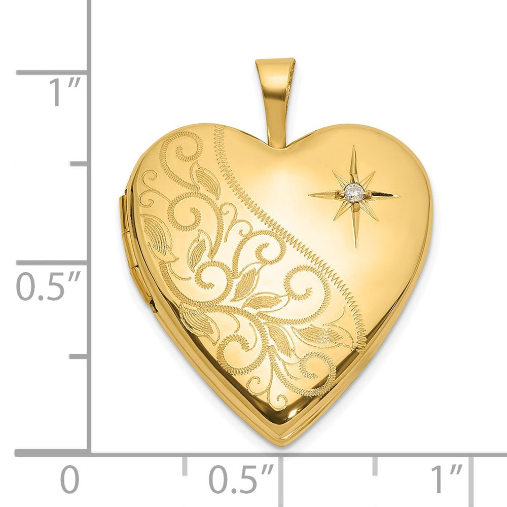 14K Yellow Gold Polished Diamond Scrolled 20mm Heart Locket