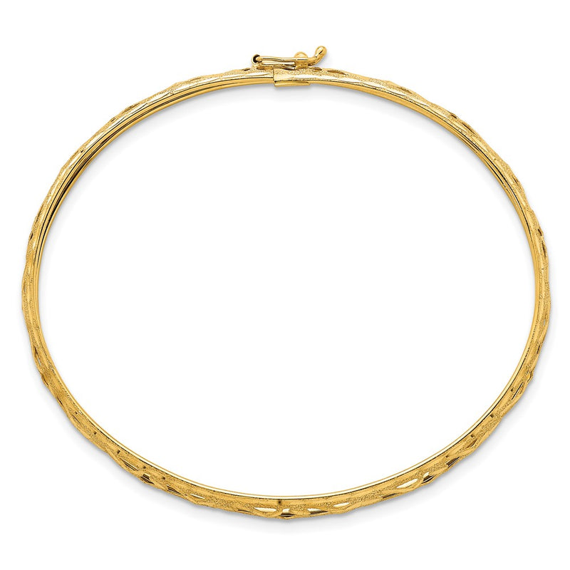 14K Yellow Gold Polished Laser and Diamond-cut 6.15mm Fancy Pierced Design Flexible Oval Bangle Bracelet