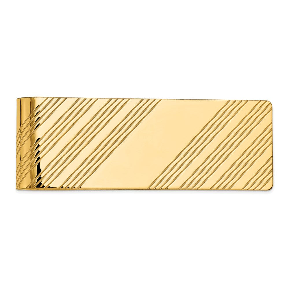 14K Yellow Gold Men's Grooved Polished Money Clip