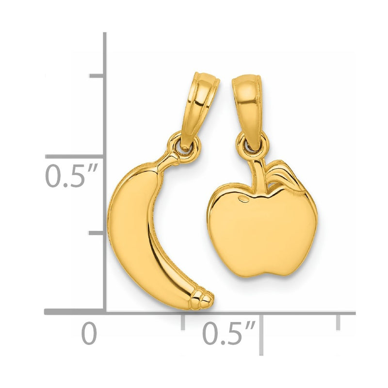 14K Yellow Gold Polished Banana and Apple Pendant Set
