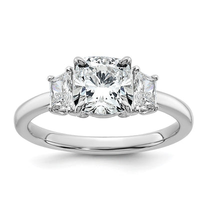 14K White Gold 1 7/8 carat Lab Grown Diamond VS+ F+ Cushion and Half Moon Complete Three Stone Engagement Ring