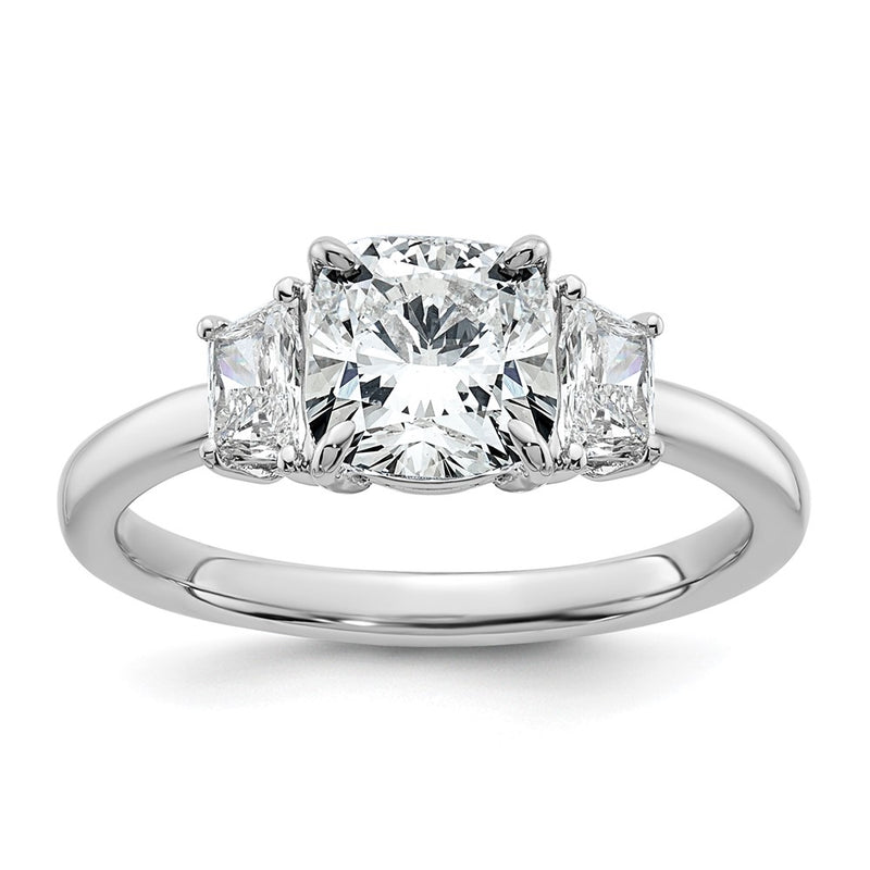 14K White Gold 1 7/8 carat Lab Grown Diamond VS+ F+ Cushion and Half Moon Complete Three Stone Engagement Ring