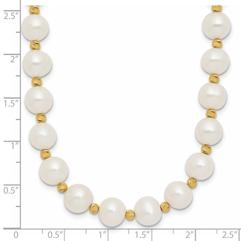 14K Yellow Gold 8-9mm Near-Round Freshwater Cultured Pearl and Diamond-cut Beaded 18 Inch Necklace