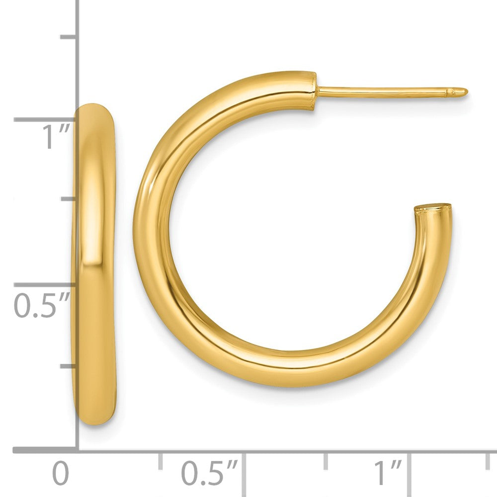 14K Yellow Gold Polished 3.0 x 25mm Tube C-Hoop Post Earrings