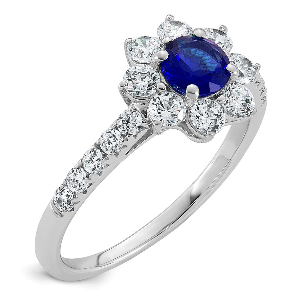 14K White gold VS/SI G+ Lab Grown Diamond and AAA quality Genuine Blue Sapp