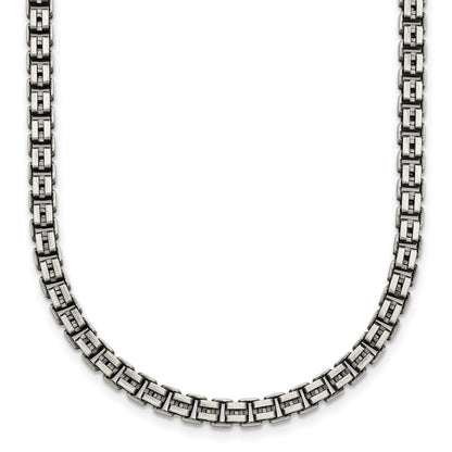Sterling Silver Antiqued Brushed 4.00mm Fancy Box Link 19.75 Inch Necklace