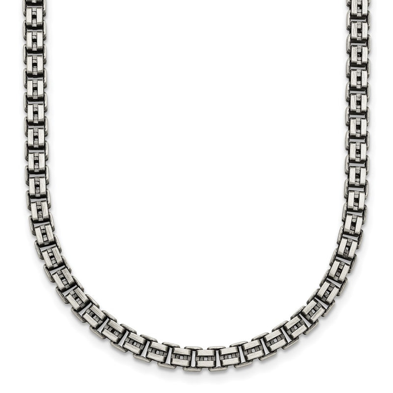 Sterling Silver Antiqued Brushed 4.00mm Fancy Box Link 19.75 Inch Necklace