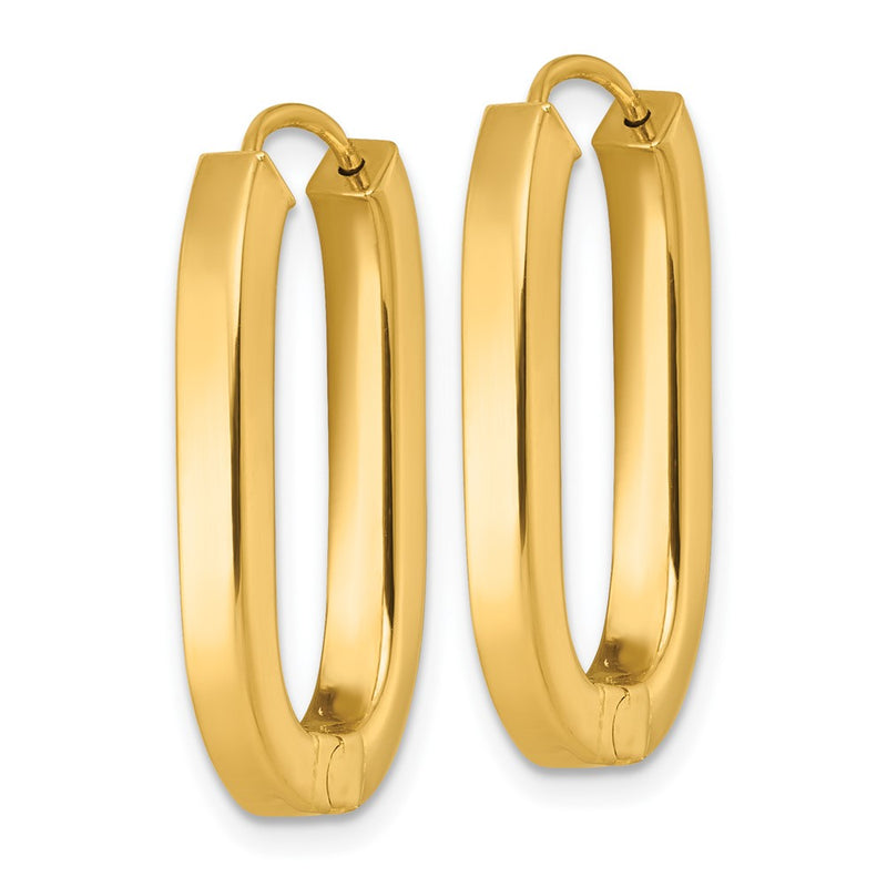 14K Yellow Gold Polished 3.25mm Oval Square Tube Hinged Hoop Earrings