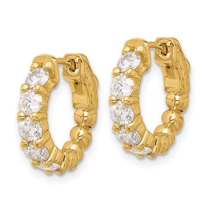 14K Yellow Gold 1.7 carat Diamond Round Hoop w/Safety Clasp Earrings