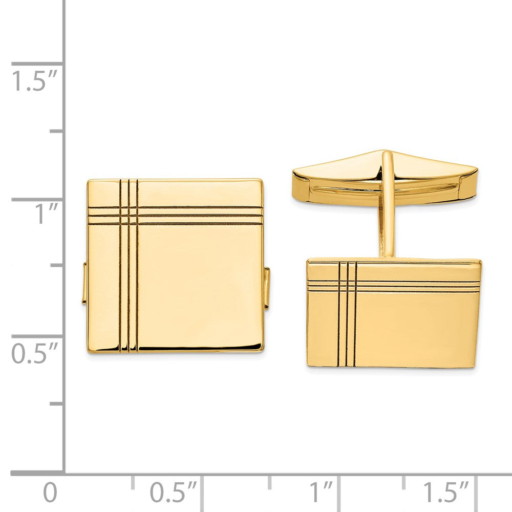 14K Yellow Gold Men's Square w/Line Design Cuff Links