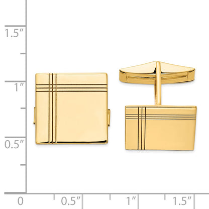 14K Yellow Gold Men's Square w/Line Design Cuff Links