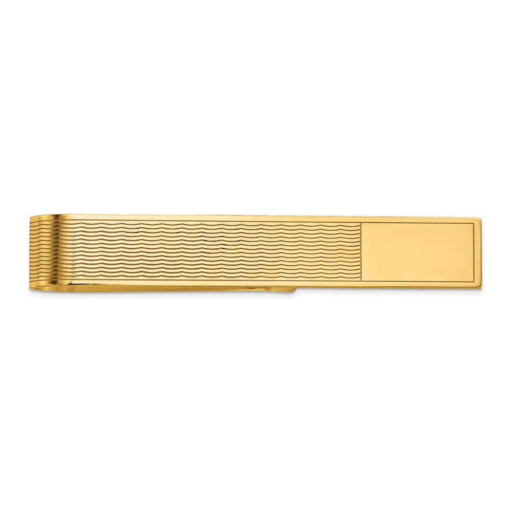 14K Yellow Gold Men's Grooved Engravable Tie Bar